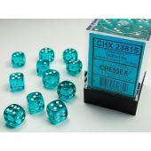 Chessex CHX23815 Translucent Teal/White D6 12mm Dice Set (36 Dice)