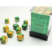 Chessex CHX26825 Gemini Gold-Green/White D6 12mm Dice Set (36 pcs)