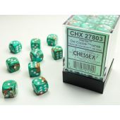 Chessex CHX27803 D6 Dice Set Marble Oxi- copper/White 12mm (36pcs)