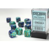 Chessex CHX26659 Gemini: Blue-Teal/Gold 16mm D6 Dice (12pcs)
