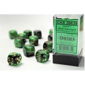 Chessex CHX 26639 Gemini Black and Green Gold (16mm d6 12-dice set)