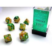 Chessex CHX26425 Gemini Gold-Green/White Polyhedral 7-Die Set