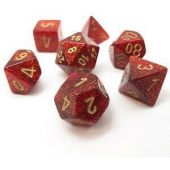 Chessex CHX20504 Glitter Ruby Red/Gold Mini-Polyhedral 7-Die Set
