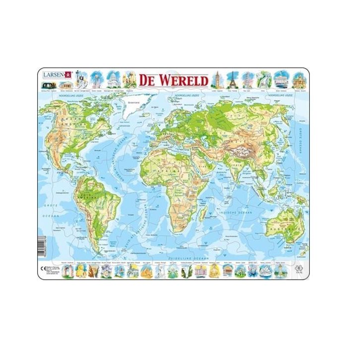 Larsen Puzzel Kaart Wereld Geografisch (80 Stukjes)