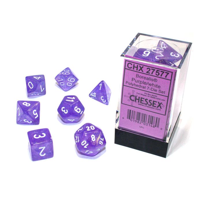 Chessex CHX27577 Borealis Purple/White Polyhedral 7-Die Set