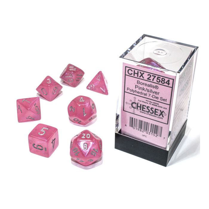 Chessex CHX27584 Borealis Pink/Silver Polyhedral 7-Die Set