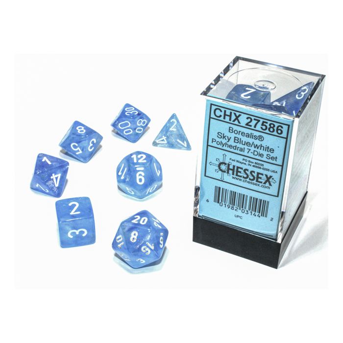 Chessex CHX27586 Borealis Sky Blue/White Polyhedral 7-Die Set