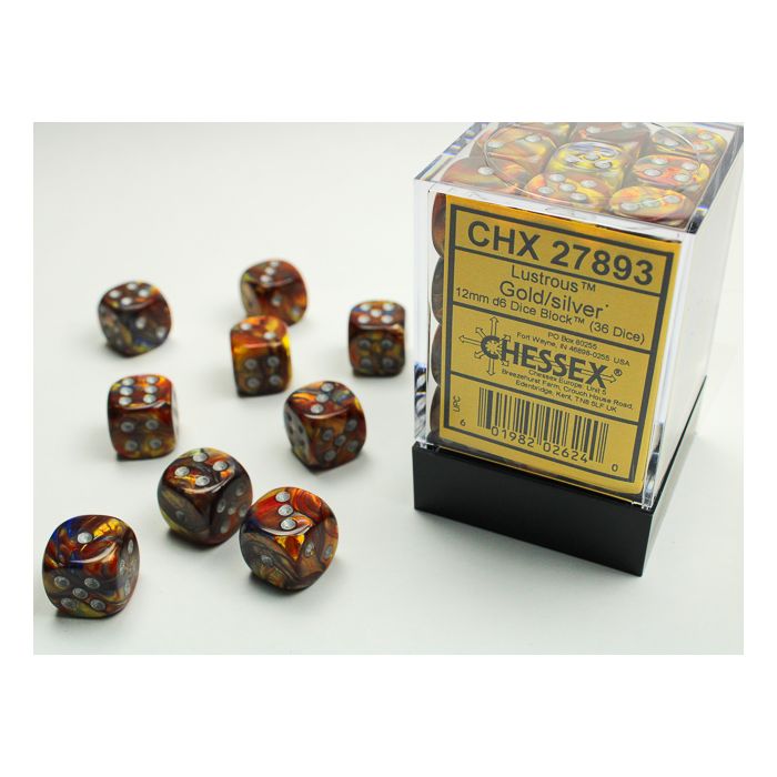 Chessex CHX27893 D6 Lustrous Gold/Silver Dice Set 12mm (36pcs)