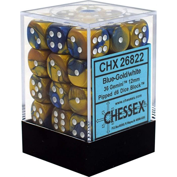 Chessex CHX26622 Gemini Blue-Gold/White 16mm D6 Dice (12pcs)