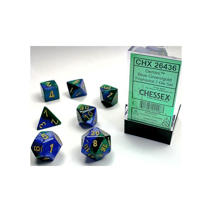 Chessex CHX26436 Gemini Blue-Green/Gold Polyhedral 7-Die Set