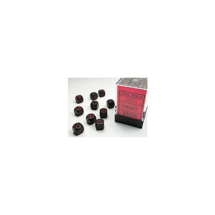 Chessex CHX25818 Opaque Black/Red D6 12mm Dice Set (36 pcs)