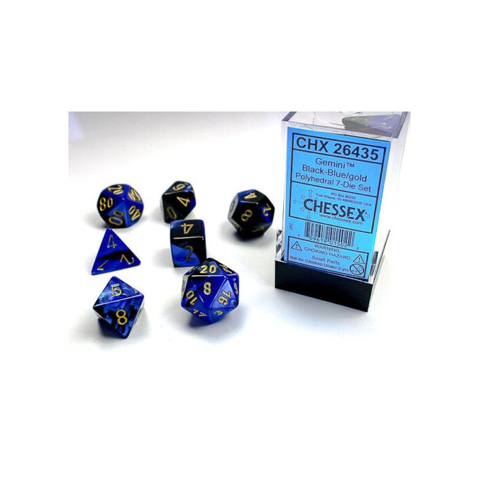 Chessex CHX26435 Gemini Black-Blue w/gold Polyhedral 7-Die Set